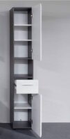 Hochschrank LINE weiß Hochglanz und Sardegna rauchsilber